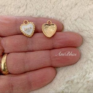 2 White Enamel Heart Charms